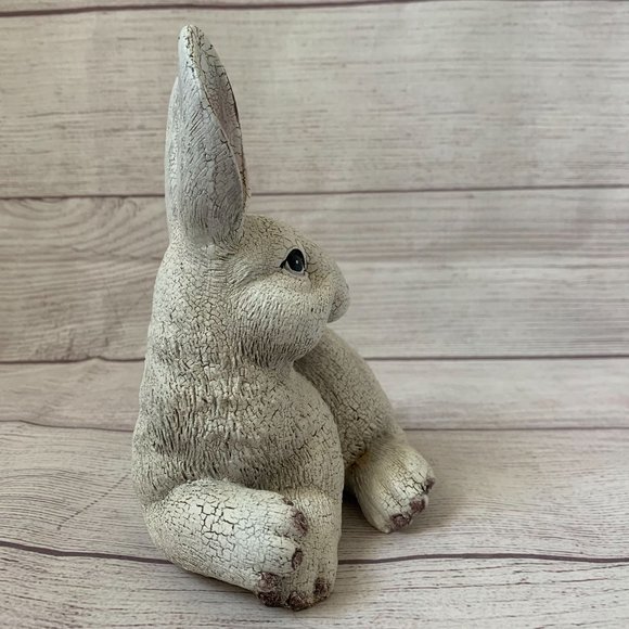 Bunny Rabbit Figurine Statue White Textured Detail Rustic Crackled Ears 6 3/4"H - Picture 4 of 12